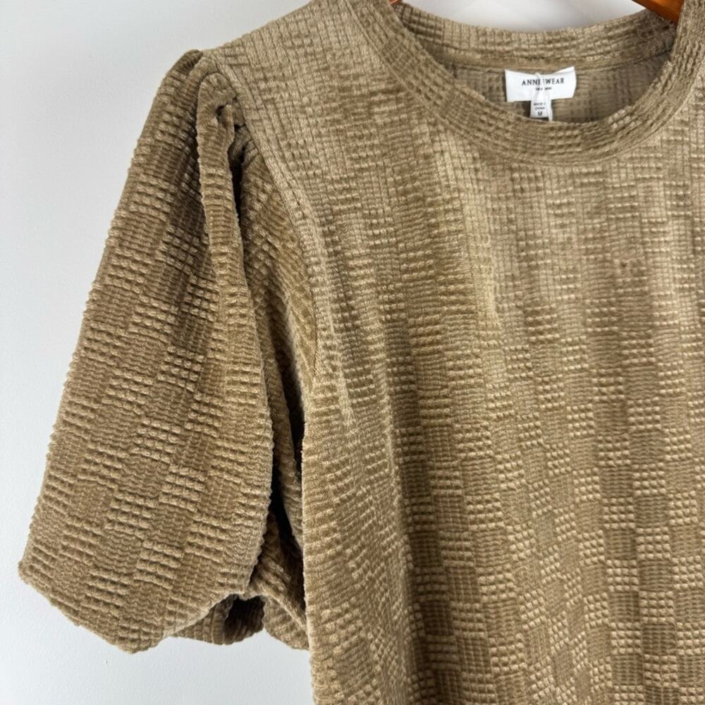 Annie wear Textured Tan Knit Puffed Sleeved Top ~ M - Picture 2 of 13
